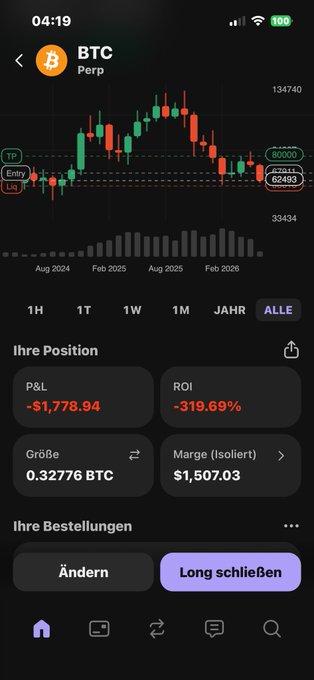 In the image, there is a display of different Bitcoin prices, which are currently at $1,000, with an upward trend showing increases in price over time. The image also includes a caption written in German stating "@WolfOfMonero der muss eig drin sein eig musst du 10k da wieder bekommen Das ist ein plus minus Null Geschäft was die uns bieten nur die entscheiden jede Balance sauerei". The caption provides additional information about the Bitcoin trading app and emphasizes the idea of positive growth in the value of the currency.