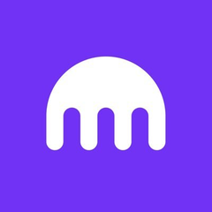 The Kraken cryptocurrency logo, featuring a white stylized octopus or kraken head on a solid purple background.