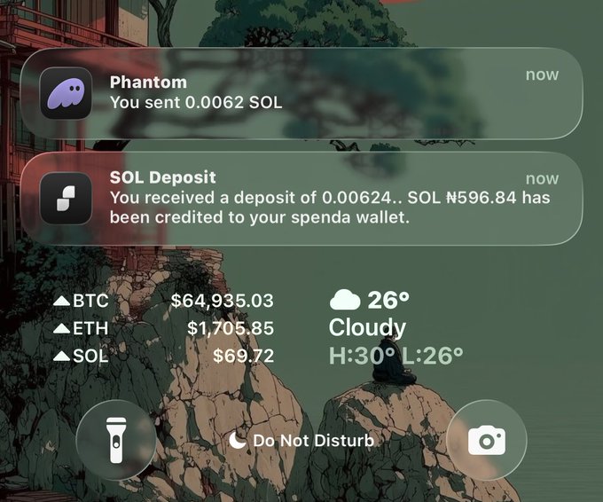 The image shows a window with an open page displaying a notification from the cryptocurrency trading app "SOL". It appears that someone has sent 0.062 bitcoin, which was received as payment for a deposit of 0.0624 bitcoin, making up a total of 0.0844 ether. The current exchange rate between Ether and bitcoin is $1.39 to 1 Ether.