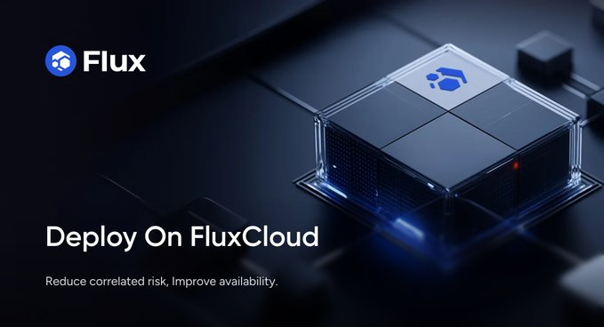The image shows a computer chip with blue squares on it, placed on top of a black background. The text "Deploy On FluxCloud" is written above the chip, while the phrase "Reduce correlated risk, improve availability" is below it. This suggests that the image might be related to a discussion or tutorial about using the Flux platform for cloud computing and deployment.