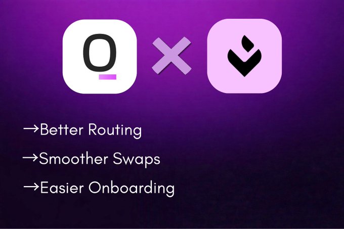 The image shows a purple background with two white squares, each containing an arrow pointing in opposite directions. The arrows are labeled "Better routing" and "Smoother swaps", indicating that these features can be used for better route selection and smoother swapping of data between different nodes on the blockchain network.