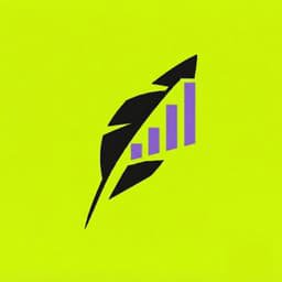 A black feather logo with ascending bar chart elements on a bright green background.