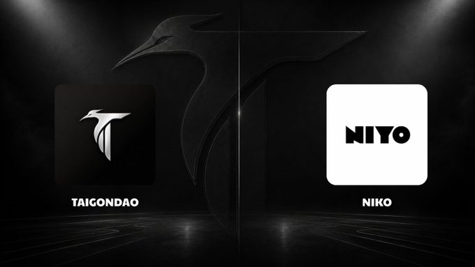 The image features two logos side by side, one for TaigonDAO and another for Niyo Universe. The TaigonDAO logo is a stylized bird with its wings spread wide, while the Niyo Universe logo displays a white square with the word "Niyo" written in black letters. Both logos are placed against a dark background, making them stand out prominently.