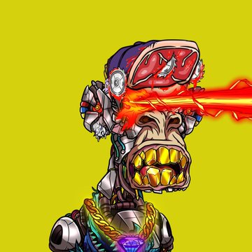 A vibrant digital illustration of a stylized character with a monkey-like face wearing red goggles, set against a bright yellow background.