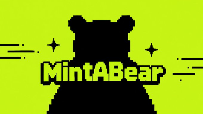 A pixel-art style logo featuring a black bear silhouette on a bright yellow-green background with the text 'MintABear'.