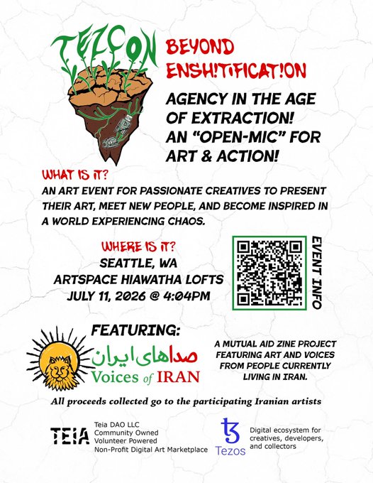 The image features an advertisement for an event called "Beyond Enslavement". The poster includes text about the event's theme, which is related to art and action. It also contains a list of questions that attendees can answer to enter their name into a contest or provide information about themselves. The post encourages people to submit something related to the event, such as an artwork, project, or idea for a product, service, or community group.