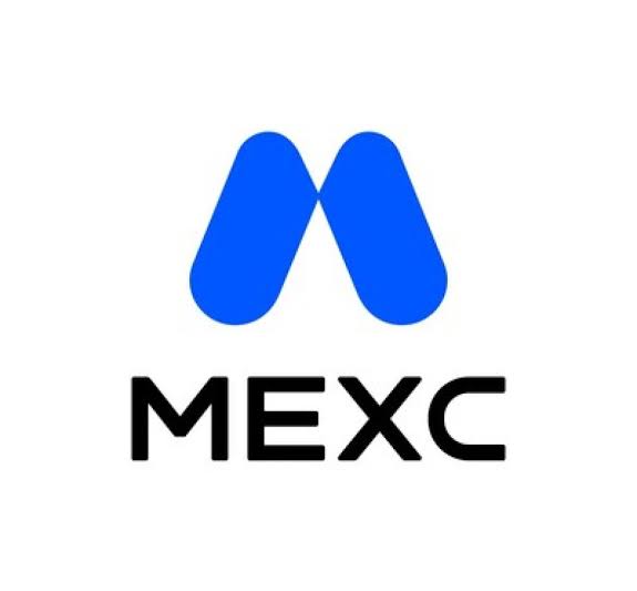The MEXC cryptocurrency exchange logo featuring a stylized blue 'M' shape above the black 'MEXC' text on a white background.