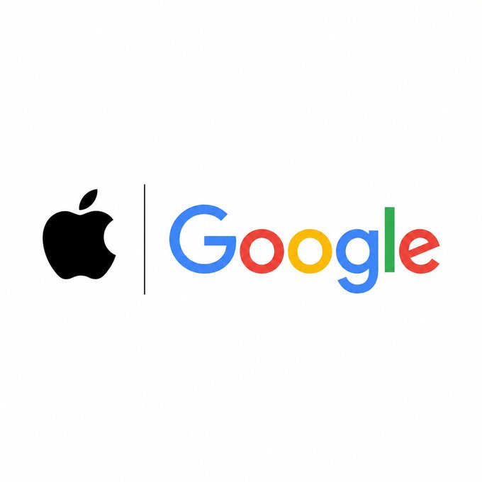 The Apple logo and Google logo are displayed side by side on a white background, separated by a vertical line.