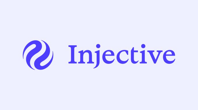 Logo for 'Injective' displayed in purple, featuring a stylized circular emblem next to the brand name in a serif font on a light gray background.
