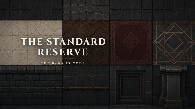 A promotional graphic featuring the text "THE STANDARD RESERVE" and "THE BANK IS CODE" displayed over a grid of various textured backgrounds including stone, wood, carpet, and decorative tiles.