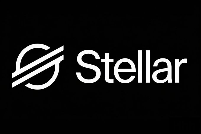 The image displays the Stellar logo, featuring a stylized circular emblem with parallel lines next to the word "Stellar" in white text on a black background. It relates to the post as the visual identity for Stellar Development Foundation, the organization mentioned in the announcement about advancing financial access through the Stellar network and its $XLM token.
