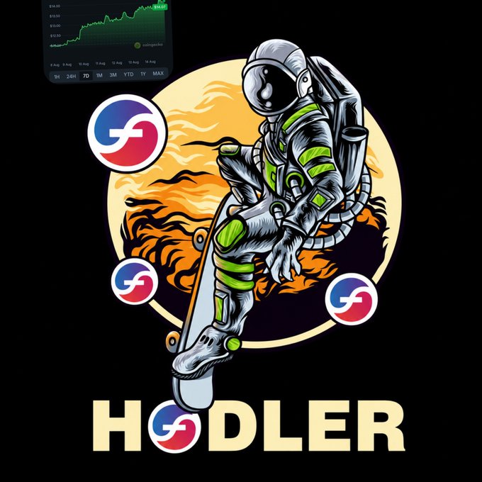 A graphic showing an astronaut sitting on a skateboard in front of a moon, surrounded by Stellar (XLM) cryptocurrency logos and a price chart, with the word 'HODLER' at the bottom.
