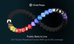The image features a poster or advertisement that promotes the use of tokens for digital currency. The poster includes a colorful design featuring an infinity symbol, which represents the concept of a never-ending loop or cycle. This design is accompanied by various logos representing different cryptocurrencies such as Bitcoin and Ethereum. The text on the poster highlights the benefits of using tokens for digital currency, including 24/7 equity perpetual futures with up to 20x leverage.
