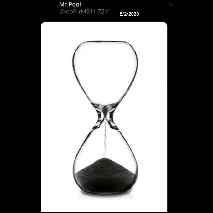 An hourglass shows time running out, with a few grains of sand remaining, as indicated by the username "Mr Pool" and date "8/2/2020" in the image header.