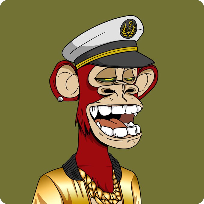 The image features a cartoon monkey wearing a gold outfit, including a hat with a gold emblem, and has a gold chain around its neck. The monkey appears to be smiling and is positioned against a green background. The caption "vibes reaching new ath bored ape yacht club" suggests that the monkey might be associated with a particular social media account or brand related to fitness, health, or fashion.