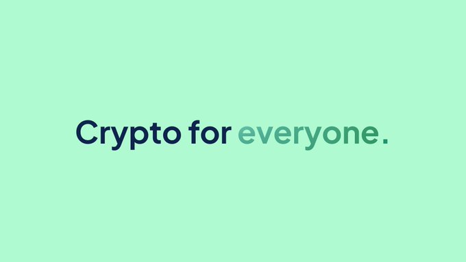 A simple graphic with a light green background and dark blue text reading 'Crypto for everyone.'