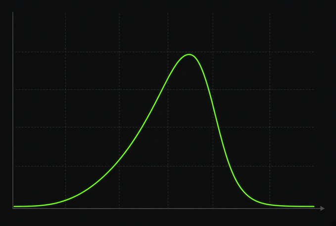 A simple graph on a black background displaying a green bell-shaped curve (normal distribution) with a grid pattern.