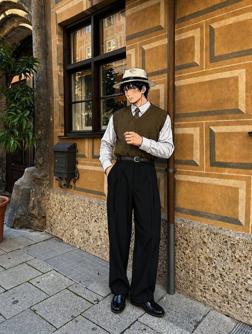 A stylish man in a cream fedora, olive vest, and black trousers poses confidently against an ornate yellow stucco wall, embodying a polished, dapper aesthetic. His poised stance and sharp outfit mirror the optimistic, "winning big" energy of the post's bullish market sentiment.