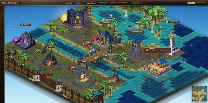 The image shows a 3D rendering of a map with various buildings and landmarks within an island setting, possibly representing a game or a virtual world. The map displays different types of buildings such as houses, towers, and bridges, along with a river running through the center. There are also several people scattered throughout the scene, interacting with their surroundings.

The post is titled "Classroom" and includes a link to a github page that provides information about the game or virtual world depicted in the image. The text on the post suggests that there might be an armada within this island setting, which could be used for trading or defense purposes.