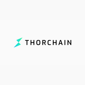 The image shows the THORChain logo featuring a stylized cyan and teal lightning bolt icon next to the word "THORCHAIN" in bold black text. This branding relates to the post announcing Thorchain's surge in 24-hour DEX volume to $55.1M, a 96.8% increase day-over-day.