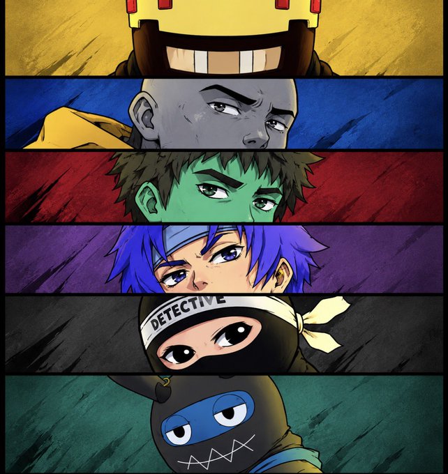 An anime-style poster featuring six characters stacked in horizontal panels—including one wearing a "DETECTIVE" headband and a masked figure with stitched "XXX" markings—representing members of the Injective ($INJ) meme community and "buyback robber" mascot referenced in the post celebrating "Meme Szn."