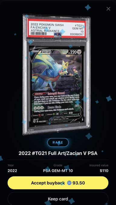 The image features a Pokémon trading card that has a price of $99.50. The post says "I'm on fire this week, what's happening!? Tried @solflare Packs Pokémon experience Yeah, the one that built the Seed Vault Wallet on Solana Seeker. Smooth, clean, fast with quick transactions. Cheeky smooth background sounds and UI." It appears to be a response from someone interested in purchasing or trading Pokémon cards online for $99.50.