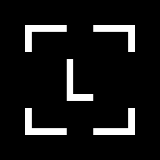 A black icon with four white corner brackets and a centered "L" shape evokes a camera viewfinder or QR code scanner, visually referencing the fake Ledger Live app that tricked musician Garrett Dutton into scanning/entering his seed phrase and losing 5.92 BTC ($424K).