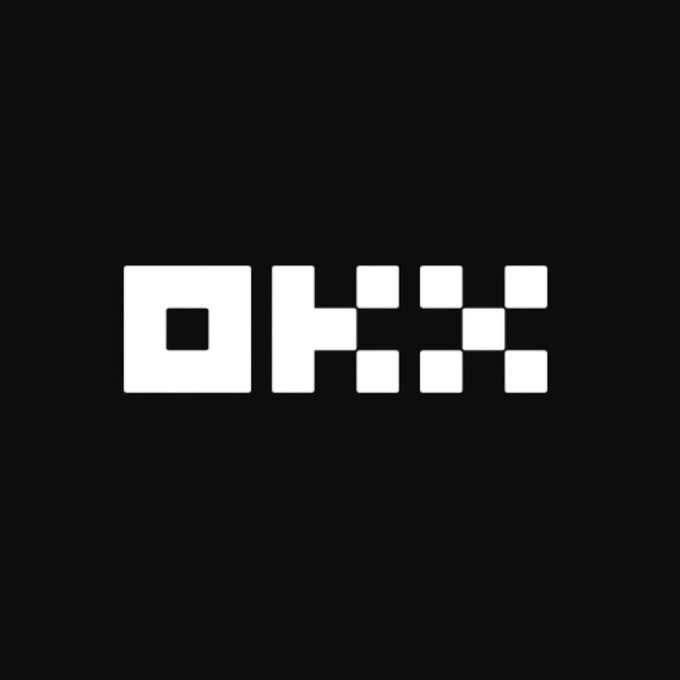 The OKX cryptocurrency exchange logo displayed in white pixelated letters on a black background.