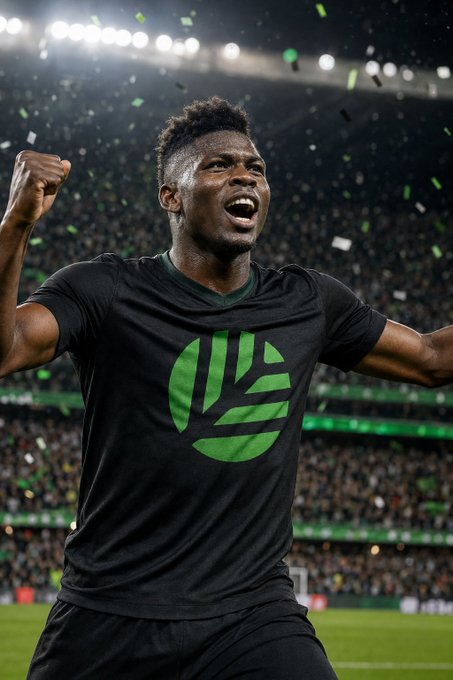 A jubilant Breel Embolo celebrates with arms raised and mouth open in triumph, wearing a black jersey featuring a green circular logo, as confetti rains down in a packed stadium. The image captures the moment of his match-winning goal that secured Switzerland's progression, tying the post's celebration of his goal with the $13M market value context and the comparison to CNPY Network's $8.5M raise.