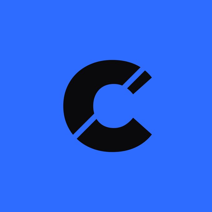 The image shows a bold black stylized "C" logo on a vibrant blue background, functioning as a crypto or brand emblem. It complements the upbeat "gm beautiful people, have an amazing day" message by serving as a recognizable visual identity for the poster's daily greeting.