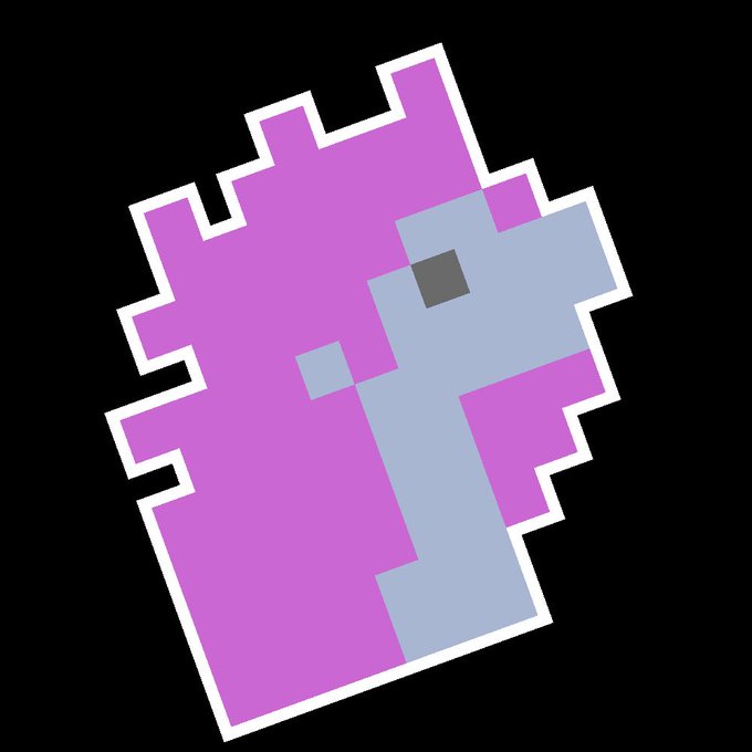 A pixel-art style sticker featuring a jagged, abstract shape filled with pink and light blue blocks and outlined in white, tilted against a black background. It serves as a custom $UPEG (Unipeg) profile picture (PFP), likely generated via the upegpfp.art tool mentioned in the post for personalizing Unipegs.