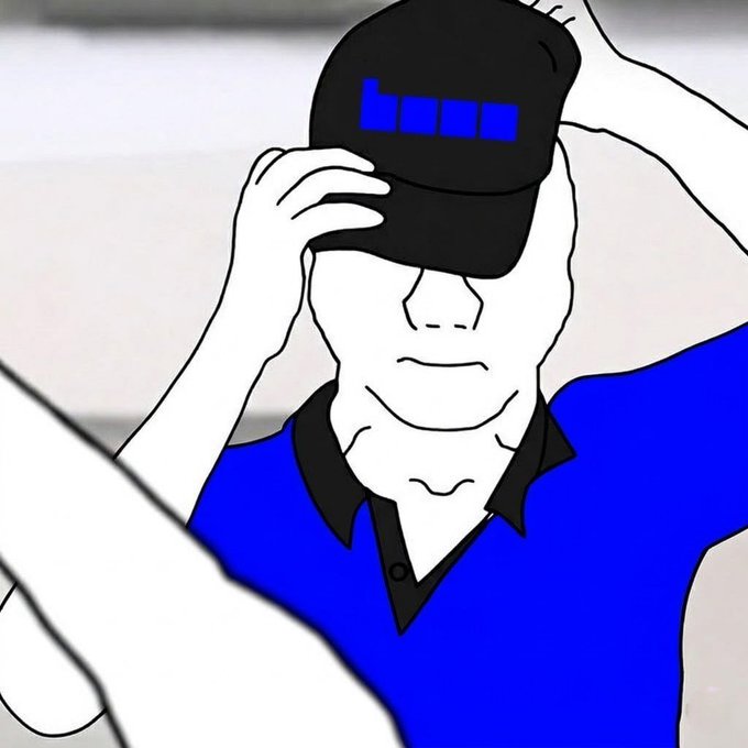 The image features a man wearing a blue shirt, holding up his black baseball cap with the word "BMW" written on it. The caption of the image reads "@baseball_builder", which suggests that the man might be a baseball enthusiast or a fan of the sport.