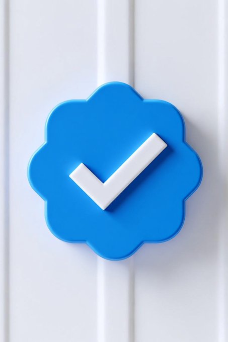 A 3D-rendered blue scalloped badge with a white checkmark sits against a white paneled background.