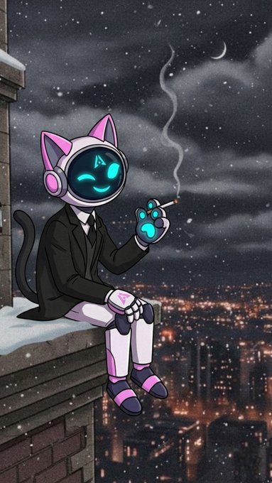 The image features an illustration of a robot cat wearing a suit and holding a cigarette while sitting on top of a building. The scene takes place at night with a city skyline visible below. The caption for the image reads, "Genm How can we build true trust in a decentralized world? Meet ProofScore, the decentralized reputation protocol redefining Web3 credentials on the @GenLayer Bradbury Testnet". This text is related to the image as it discusses the concept of decentralization and its impact on trust within the digital world.