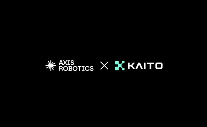 Black screen displaying the logos 'AXIS ROBOTICS' and 'KAITO' separated by an 'X' symbol, indicating a collaboration between the two companies.