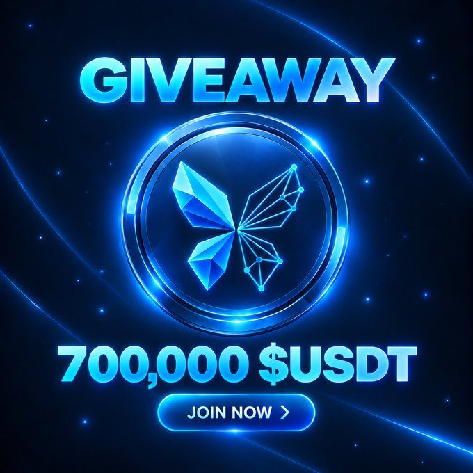 A glowing blue promotional graphic announces a "GIVEAWAY" of "700,000 $USDT" featuring a geometric butterfly emblem, with a "JOIN NOW" call-to-action button at the bottom, visually reinforcing the post's offer of 350 $USDT to the fastest 3,000 participants in the POXIS COIN giveaway ending October 8th.