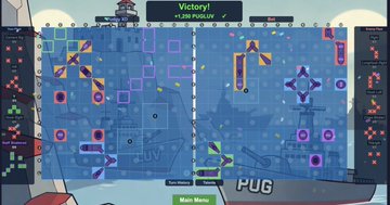 A pixel art multiplayer tank battle game interface showing a player named 'Victory!' with 2,116 Points in a level called 'PUG', featuring tanks, explosions, and various game elements.