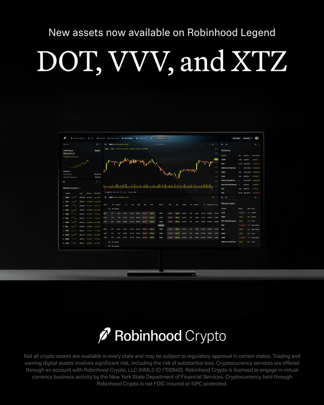 xtz (currency exchange rates) is listed as one of the options for trading on Robinhood Legend.