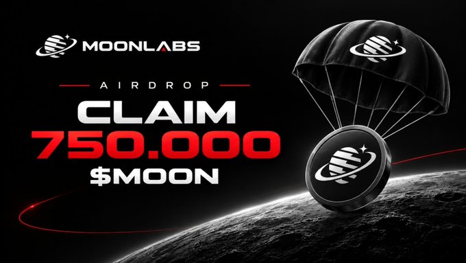 A promotional graphic for a "MOONLABS AIRDROP" featuring bold text announcing "CLAIM 750,000 $MOON," accompanied by an illustration of a MoonLabs-branded token descending via parachute toward a lunar surface, visually reinforcing the airdrop distribution event described in the post.

⚠️ **Caution:** Posts requesting users to like, repost, tag friends, and submit wallet addresses for free token giveaways are commonly associated with crypto airdrop scams designed to harvest personal information or wallet access. Always verify legitimacy through official project channels before participating.