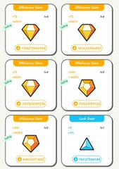Six stacked coin-like discs, each featuring a diamond-shaped orange/yellow emblem, appear to show a transformation sequence where the bottom-right item turns blue and triangular.