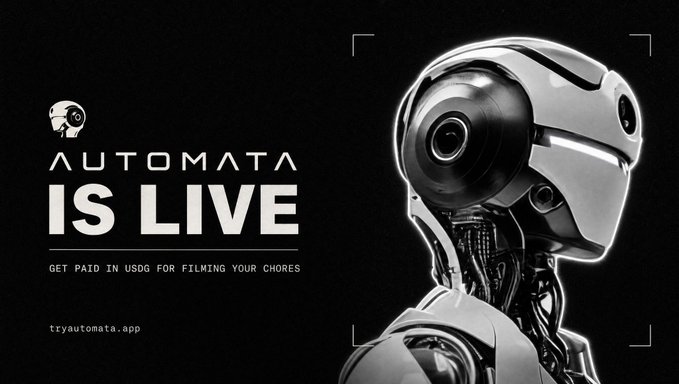 A promotional graphic featuring a robotic head with the text 'AUTOMATA IS LIVE' and 'tryautomata.app'.