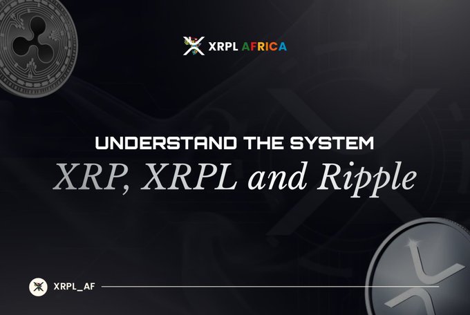 The image features a black background with white text that reads "Understanding The System XRP, XRPL and Ripple". Below this, there are three coins displayed - two silver coins and one gold coin. These coins represent different types of cryptocurrency. The text also includes an explanation about the differences between these cryptocurrencies, which is essential for understanding their purpose in the crypto world.