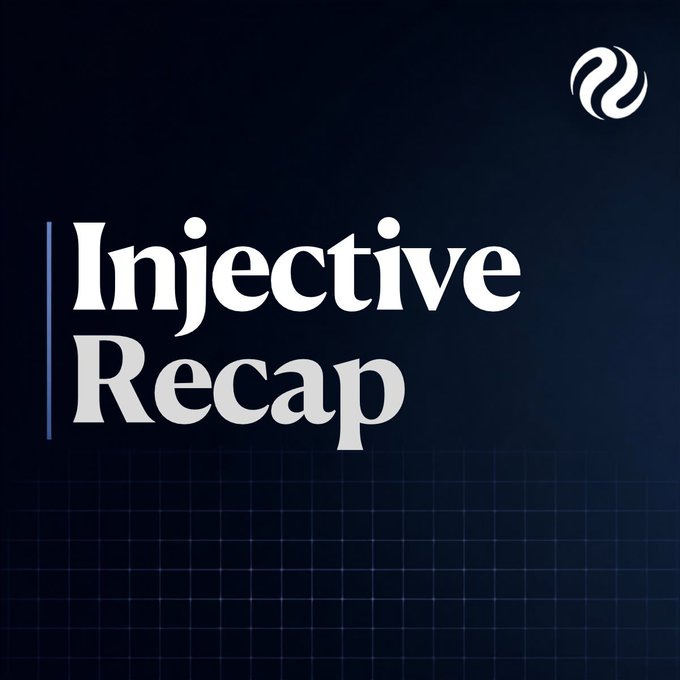A graphic for Injective with the text 'Injective Recap' in large white letters on a dark blue grid background, featuring the Injective logo in the top right.