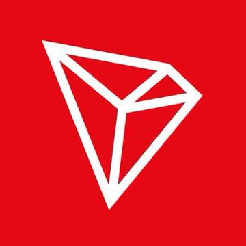 The TRON (TRX) cryptocurrency logo — a white diamond/crystal shape on a red background.
