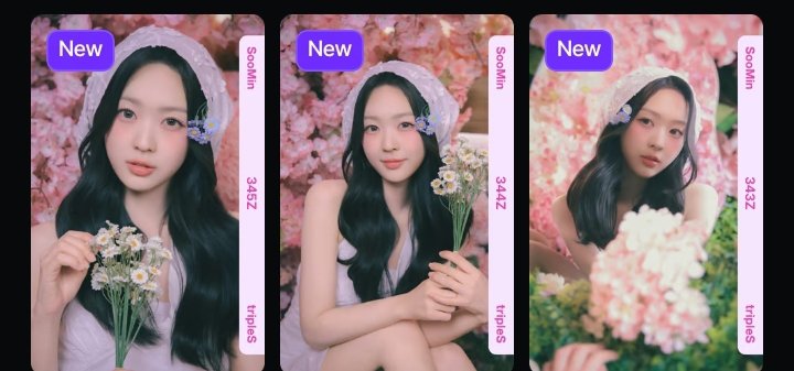 Three side-by-side portrait photos of a young woman wearing a white veil with small flowers, holding a bouquet against a pink floral background, labeled "New," "Seolllin," and "trippass" with the number "3422," supporting a voting campaign asking fans to vote "como" for Seoah on Day 3 of the Ballad Unit.