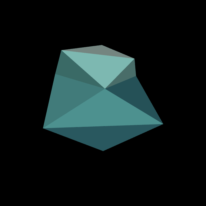 The image features an abstract, geometric design composed of multiple triangular shapes rendered in shades of blue and green against a black background. The design appears to be floating or floating in space due to its three-dimensional nature. The caption "just grabbed a talisman by @tokenfox1" suggests that the image might have been shared on social media platforms like Twitter, Instagram, or Facebook.