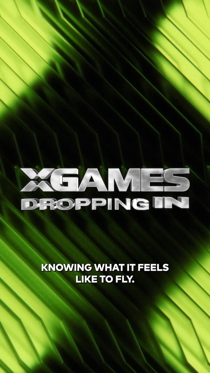 Promotional graphic for X Games: Dropping In featuring a green metallic "X" logo with the tagline "Knowing what it feels like to fly," teasing the MoonPay X Games League recap airing on ESPN2.