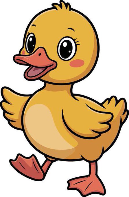 The image features a cartoon duck walking across a white background. The duck has its wings spread wide open as if ready to take flight or simply enjoying the breeze. The duck's cheerful expression adds a sense of joy and playfulness to the scene, making it an engaging visual for viewers.