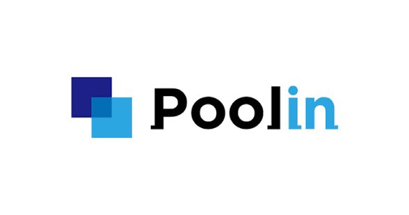 The image displays the "Poolin" logo, featuring two overlapping blue squares in dark and light blue next to the company name in black and blue text. This branding relates to the post as Poolin is a notable cryptocurrency mining pool platform.