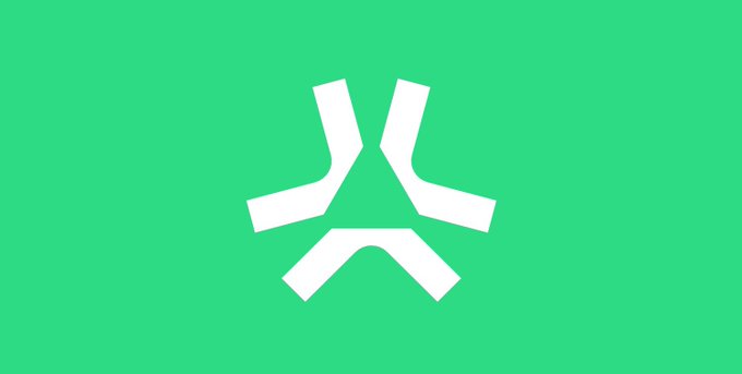 A minimalist white logo resembling a stylized letter 'A' with three diverging lines set against a solid green background.